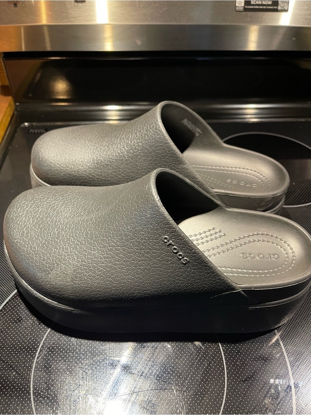 CROCS Platform Clog Mule in Charcoal